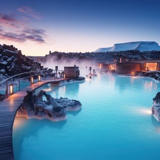 Beautiful blue lagoon in the evening.